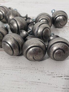 Pewter Color Metal Cabinet Knobs swirl design screws included Set of 6